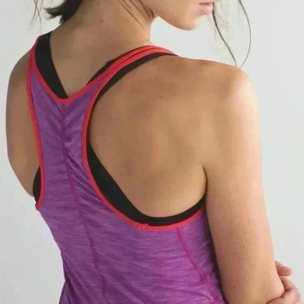 Lululemon What The Sport Singlet Il Tank Heathered Ultra Violet / Alarming Red 6